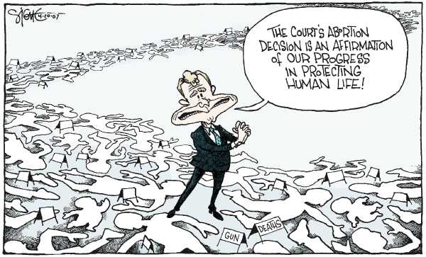 Editorial Cartoon by Signe Wilkinson, Philadelphia Daily News on Supreme Court Upholds Abortion Limit