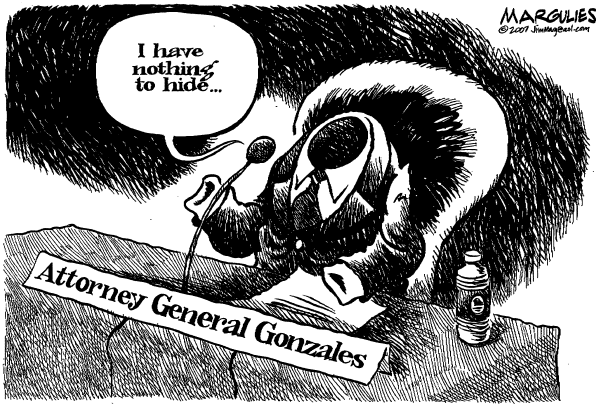 Editorial Cartoon by Jimmy Margulies, The Record, New Jersey on Gonzales’ Testimony Impresses Bush