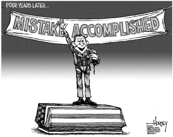 Editorial Cartoon by David Horsey, Seattle Post-Intelligencer on Bush Celebrates “Mission Accomplished” Anniversary