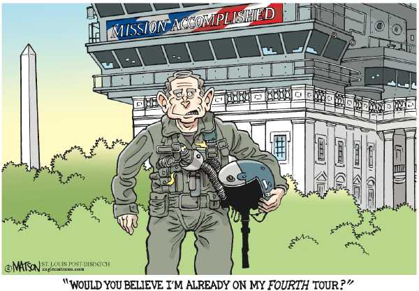 Editorial Cartoon by RJ Matson, Cagle Cartoons on Bush Celebrates “Mission Accomplished” Anniversary
