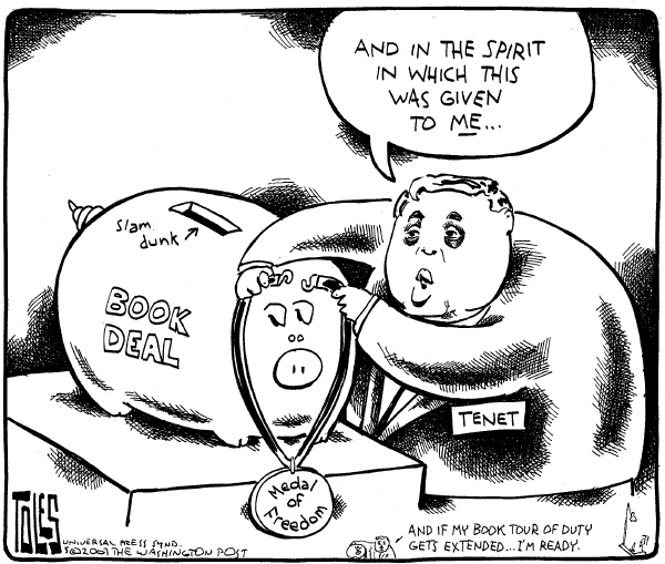 Editorial Cartoon by Tom Toles, Washington Post on Former CIA Director Blasts Bush