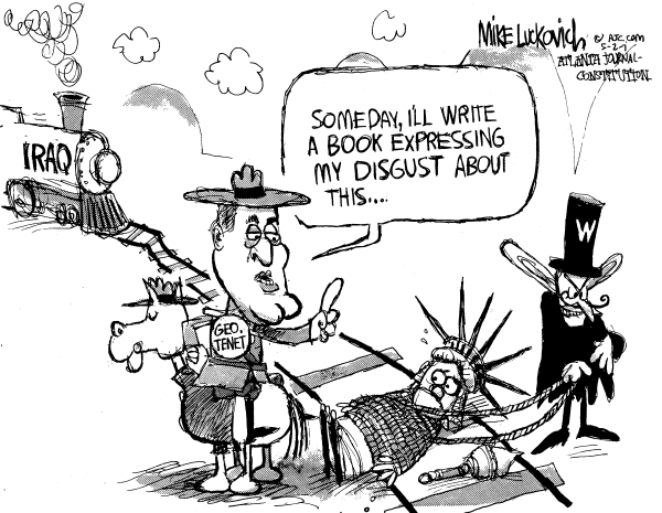 Editorial Cartoon by Mike Luckovich, Atlanta Journal-Constitution on Former CIA Director Blasts Bush