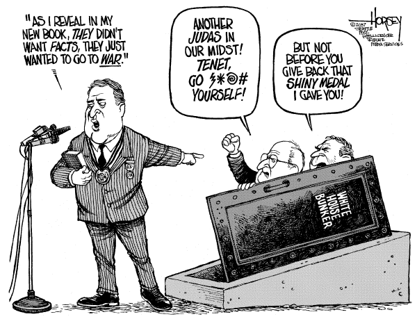 Editorial Cartoon by David Horsey, Seattle Post-Intelligencer on Former CIA Director Blasts Bush