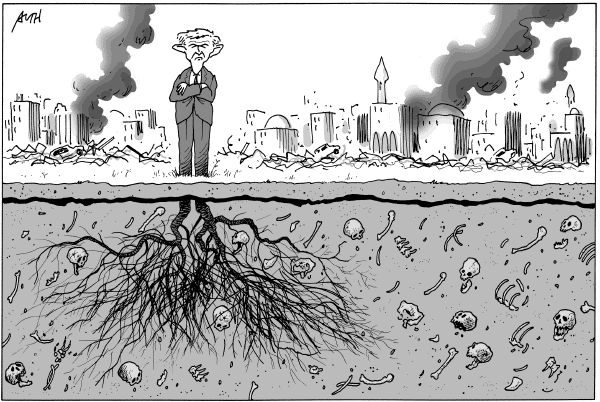 Editorial Cartoon by Tony Auth, Philadelphia Inquirer on Bush Vetoes Bill to End War