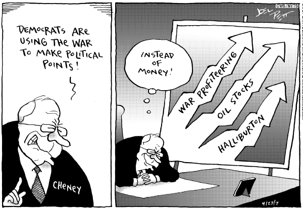 Editorial Cartoon by Joel Pett, Lexington Herald-Leader, CWS/CartoonArts Intl. on Bush Vetoes Bill to End War