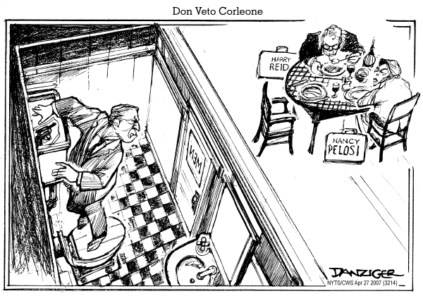 Editorial Cartoon by Jeff Danziger, CWS/CartoonArts Intl. on Bush Vetoes Bill to End War