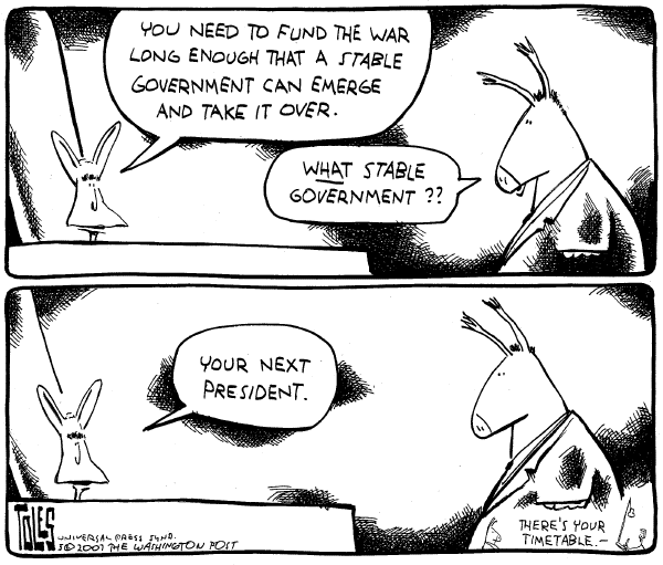 Editorial Cartoon by Tom Toles, Washington Post on Bush Vetoes Bill to End War