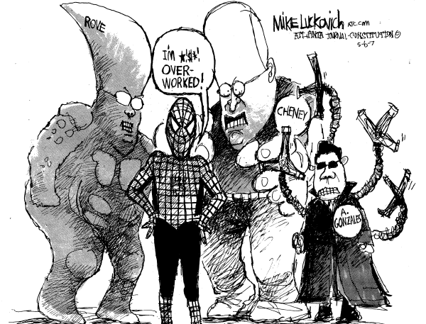 Editorial Cartoon by Mike Luckovich, Atlanta Journal-Constitution on Disaster Strikes Homeland