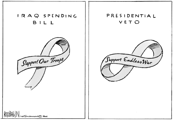 Editorial Cartoon by Rex Babin, Sacramento Bee on Surge Working, Bush Says
