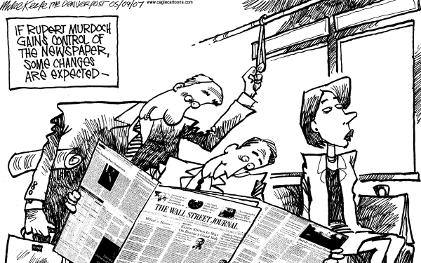 Editorial Cartoon by Mike Keefe, Denver Post on Murdoch Pursues Wall Street Journal