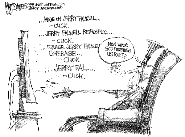 Editorial Cartoon by Matt Davies, Journal News on Jerry Falwell Dead at 73