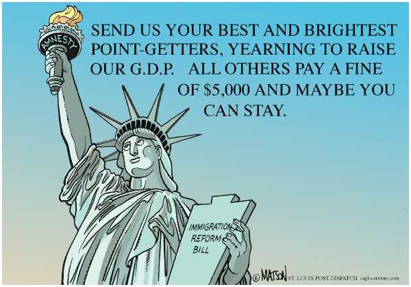 Editorial Cartoon by RJ Matson, Cagle Cartoons on Questions Remain on Immigration Bill