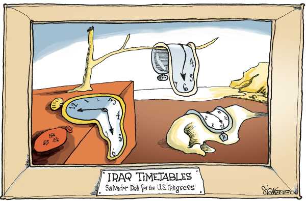 Editorial Cartoon by Signe Wilkinson, Philadelphia Daily News on Democrats Capitulate on Iraq