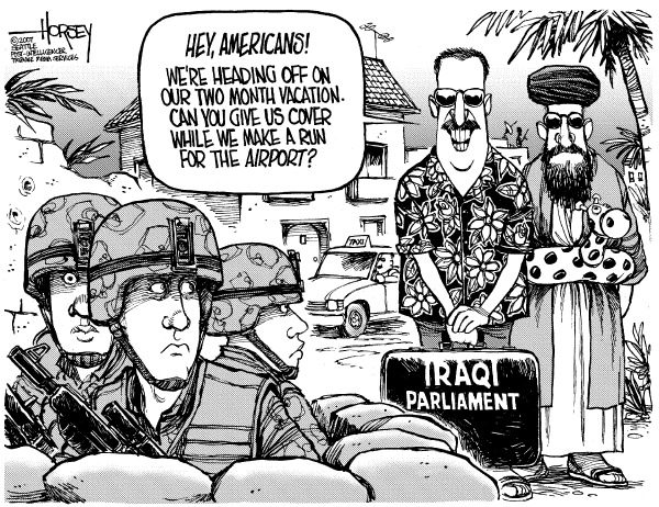 Editorial Cartoon by David Horsey, Seattle Post-Intelligencer on Democrats Capitulate on Iraq
