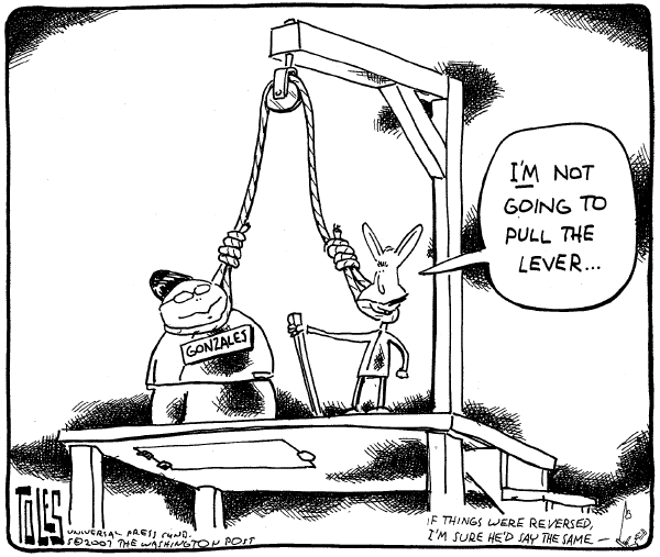 Editorial Cartoon by Tom Toles, Washington Post on Bush Expresses Support for Gonzales