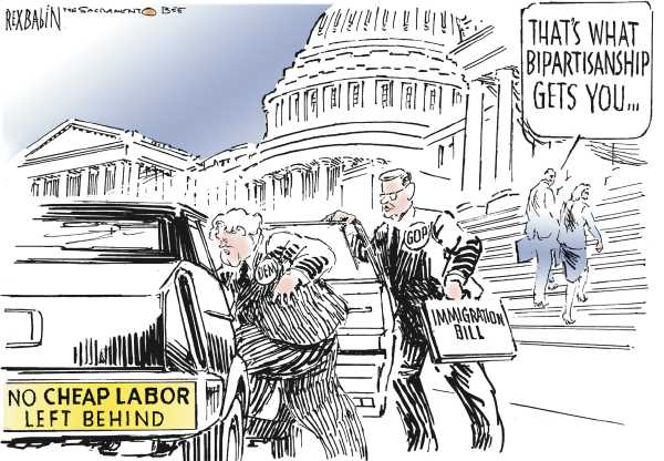 Editorial Cartoon by Rex Babin, Sacramento Bee on Immigration Compromise Reached