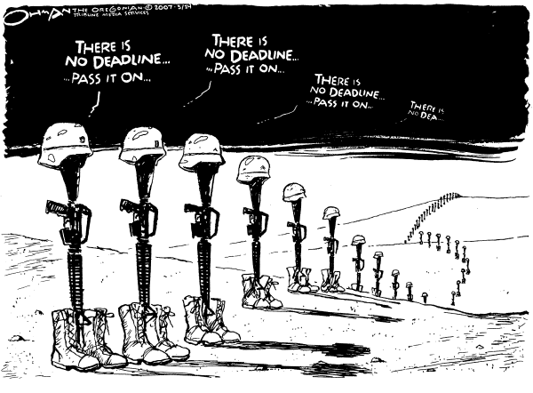 Editorial Cartoon by Jack Ohman, The Oregonian on Democrats Support President on War