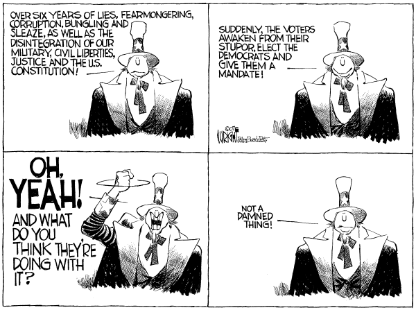 Editorial Cartoon by Don Wright, Palm Beach Post on Democrats Support President on War