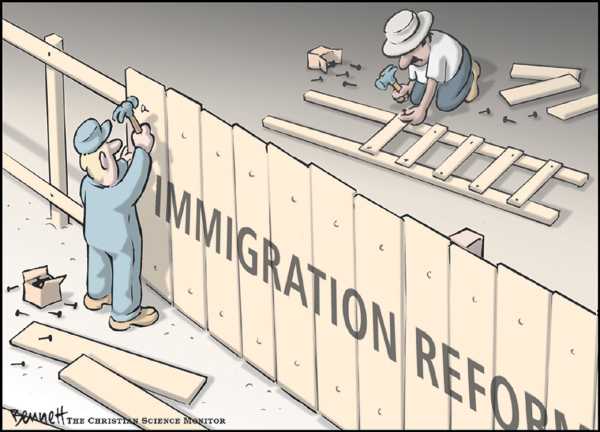 Editorial Cartoon by Clay Bennett, Christian Science Monitor on Immigration Bill Raises Questions