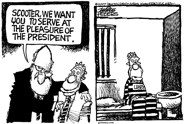 Editorial Cartoon by Mike Peters, Dayton Daily News on Libby Gets 2-1/2 Years