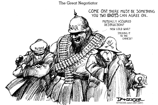 Editorial Cartoon by Jeff Danziger, CWS/CartoonArts Intl. on Putin, Bush See Eye-to-Eye