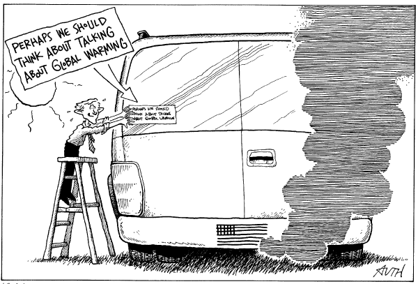 Editorial Cartoon by Tony Auth, Philadelphia Inquirer on Bush Shifts on Global Warming