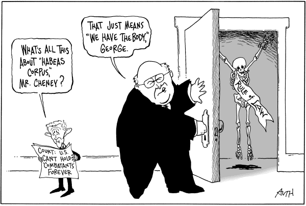 Editorial Cartoon by Tony Auth, Philadelphia Inquirer on President Staying His Course