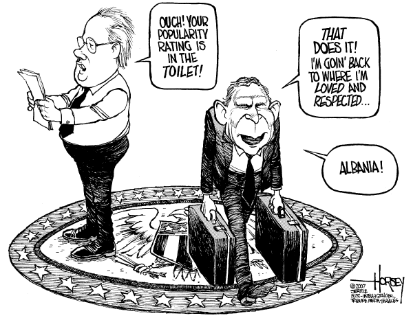Editorial Cartoon by David Horsey, Seattle Post-Intelligencer on President Staying His Course