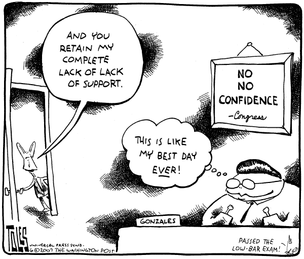 Editorial Cartoon by Tom Toles, Washington Post on GOP Blocks Vote on Gonzales