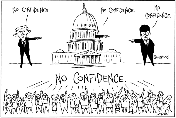 Editorial Cartoon by Tony Auth, Philadelphia Inquirer on GOP Blocks Vote on Gonzales