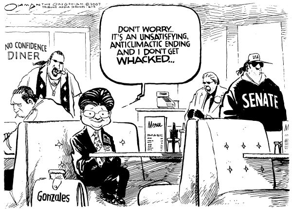 Editorial Cartoon by Jack Ohman, The Oregonian on GOP Blocks Vote on Gonzales