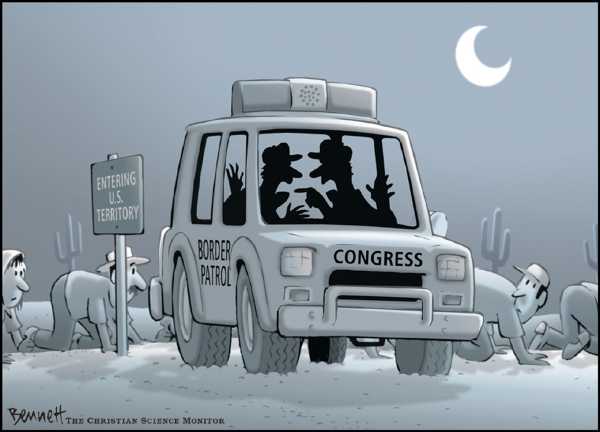 Editorial Cartoon by Clay Bennett, Christian Science Monitor on Immigration Bill Stalls