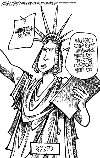 Editorial Cartoon by Mike Keefe, Denver Post on Immigration Bill Stalls