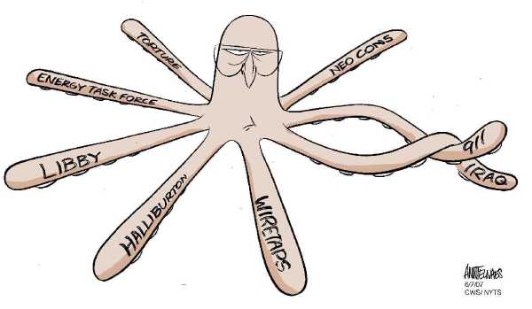 Editorial Cartoon by Ann Telnaes, CWS/CartoonArts Intl. on Libby Set to Begin Sentence