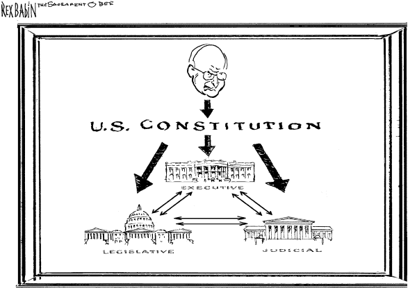 Editorial Cartoon by Rex Babin, Sacramento Bee on Cheney Asserts He Holds Special Place