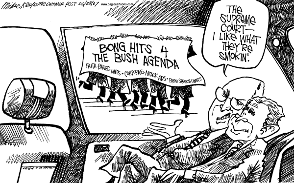 Editorial Cartoon by Mike Keefe, Denver Post on High Court Restricts Speech