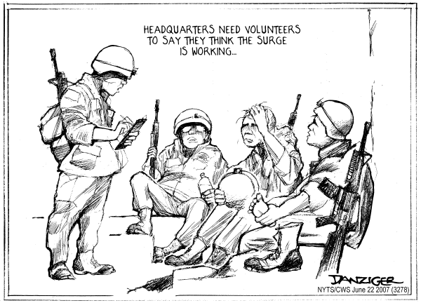 Editorial Cartoon by Jeff Danziger, CWS/CartoonArts Intl. on Progress in Iraq Pleases President