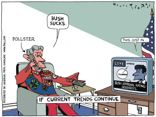 Editorial Cartoon by Ted Rall on Bush Not Worried About Popularity