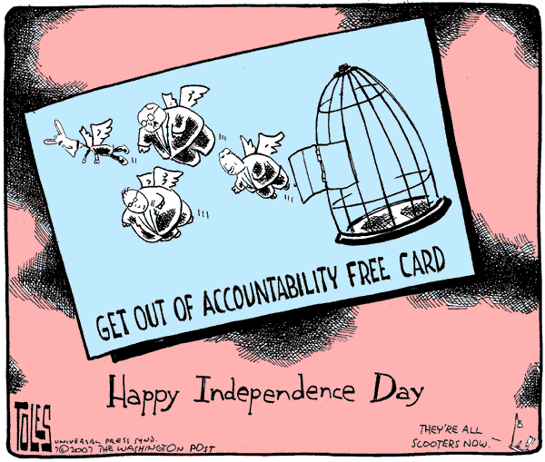 Editorial Cartoon by Tom Toles, Washington Post on President Frees Libby