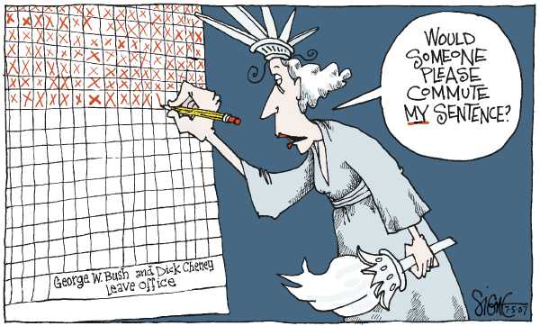 Editorial Cartoon by Signe Wilkinson, Philadelphia Daily News on President Frees Libby