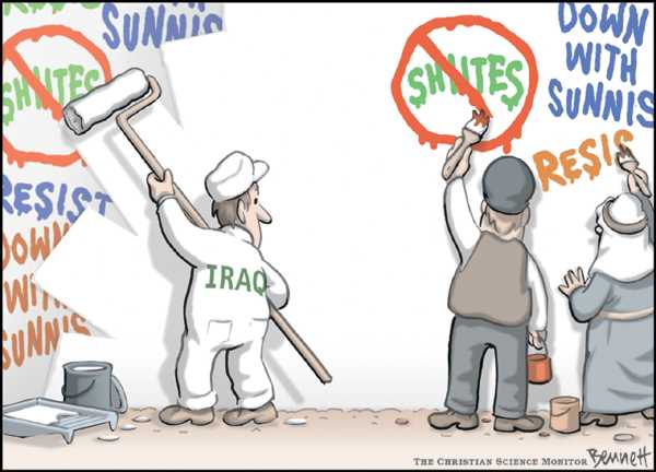 Editorial Cartoon by Clay Bennett, Christian Science Monitor on Bush Cites Progress in Iraq