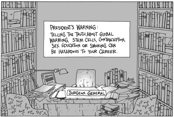 Editorial Cartoon by Tony Auth, Philadelphia Inquirer on Surgeon General Silenced