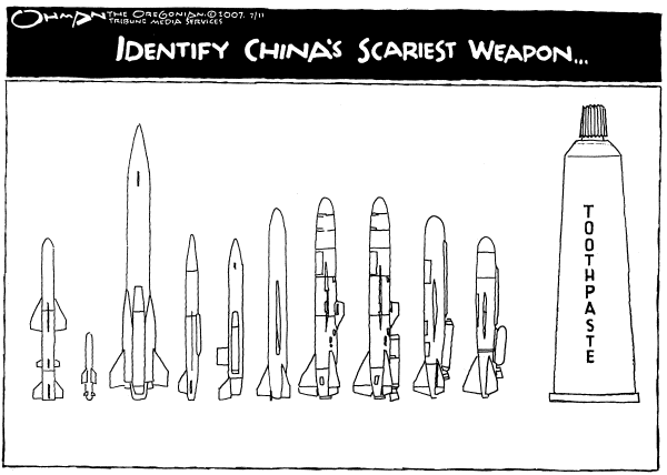Editorial Cartoon by Jack Ohman, The Oregonian on China Responds to Export Concerns