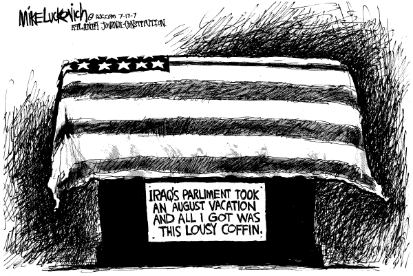 Editorial Cartoon by Mike Luckovich, Atlanta Journal-Constitution on Fighting Escalates in Iraq