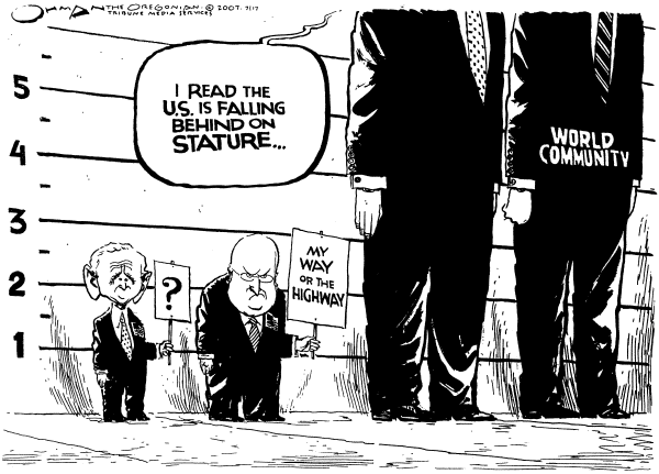 Editorial Cartoon by Jack Ohman, The Oregonian on Bush Vows Not to Back Down