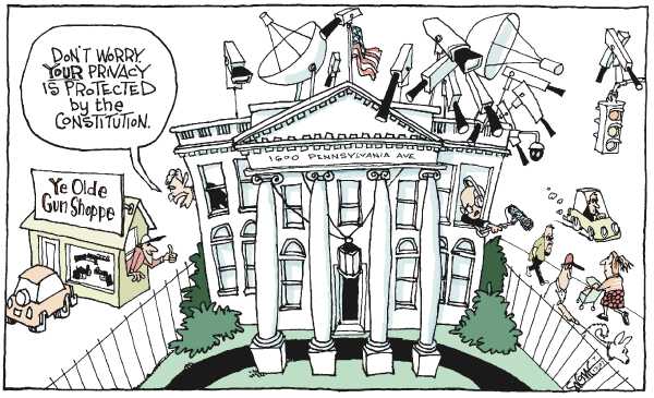 Editorial Cartoon by Signe Wilkinson, Philadelphia Daily News on Bush Vows Not to Back Down