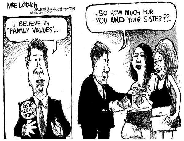 Editorial Cartoon by Mike Luckovich, Atlanta Journal-Constitution on DC Madam Releases Names