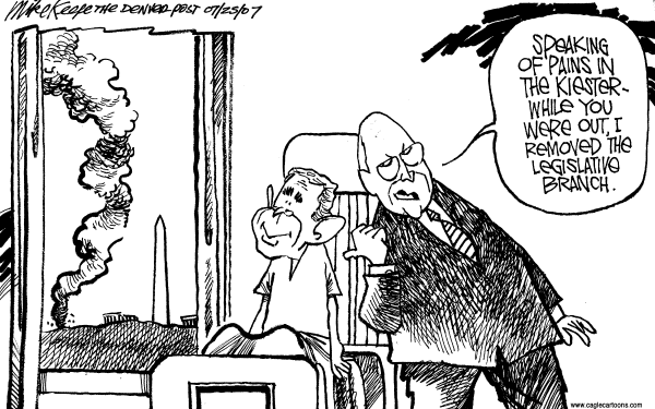 Editorial Cartoon by Mike Keefe, Denver Post on Cheney Officially Takes Control