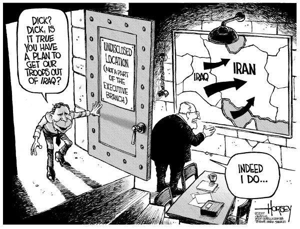 Editorial Cartoon by David Horsey, Seattle Post-Intelligencer on Cheney Officially Takes Control