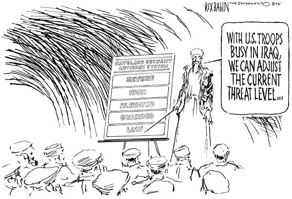 Editorial Cartoon by Rex Babin, Sacramento Bee on Osama Still Running